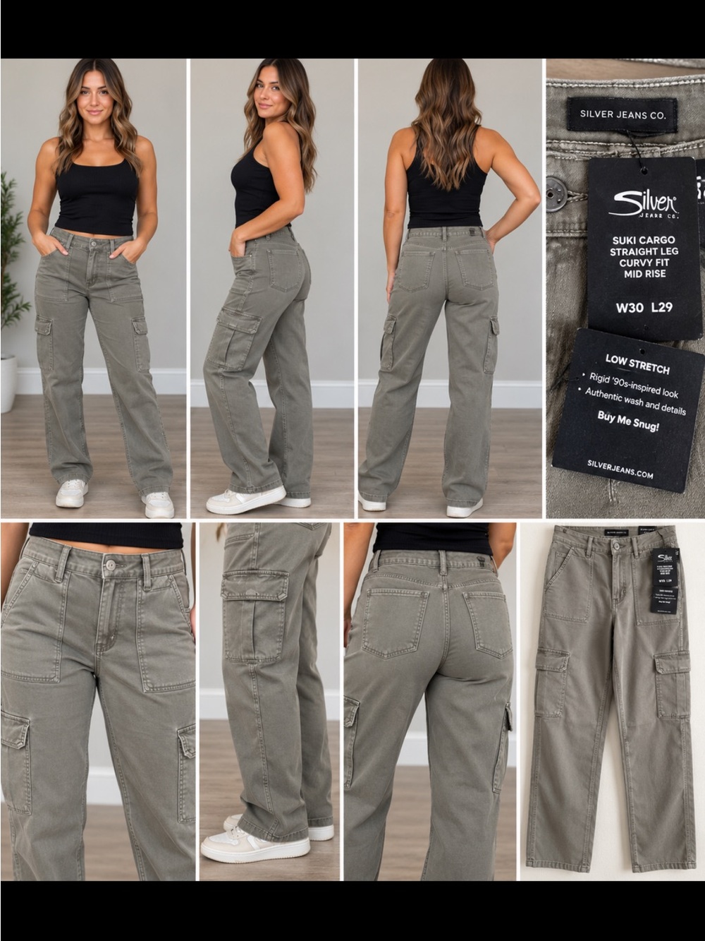 Silver Jeans Grey Wide-Leg Cargo Pants